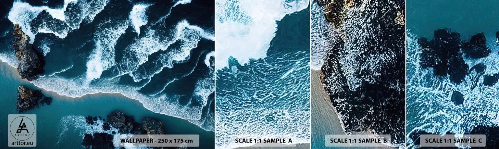 Échantillon De Papier Peint Standard Eco - Enveloppé par les vagues - Falaise, Mer, Nature - 100x30 cm