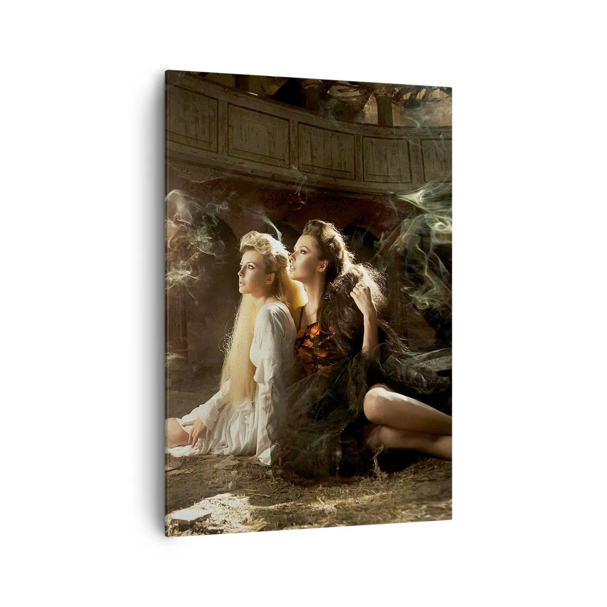 Impression sur toile - Image sur toile - Deux femmes dans un décor magique avec des effets de lumière éthérés. - 70x100cm - Et il y a eu la poésie - Décoration murale moderne pour le salon et la chambre ARTTOR