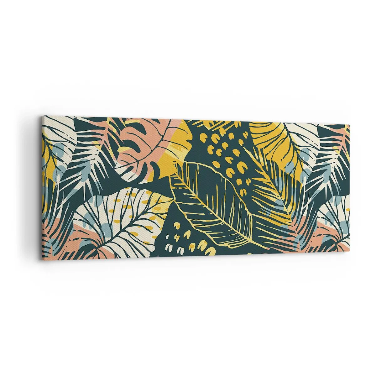 Impression sur toile - Image sur toile - Feuilles colorées sur fond sombre - 120x50cm - Fantaisie feuillue - Décoration murale moderne pour le salon et la chambre ARTTOR