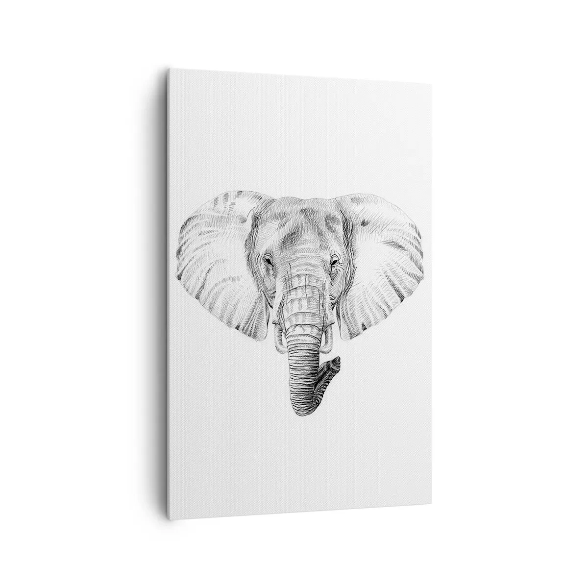 Impression sur toile - Image sur toile - Dessin en noir et blanc d'une tête d'éléphant sur fond blanc - 80x120cm - "Un éléphant ça trompe bien souvent" - Décoration murale moderne pour le salon et la chambre ARTTOR