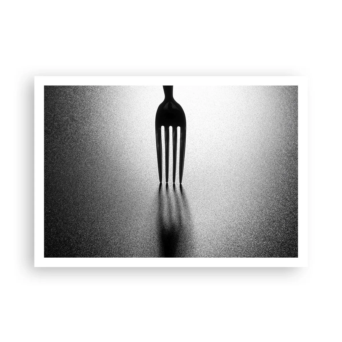 Affiche - Poster - Une version minimaliste d'une fourchette en noir et blanc avec jeu d'ombres. - 100x70cm - Lumière et ombre - Décoration murale moderne pour le salon et la chambre ARTTOR