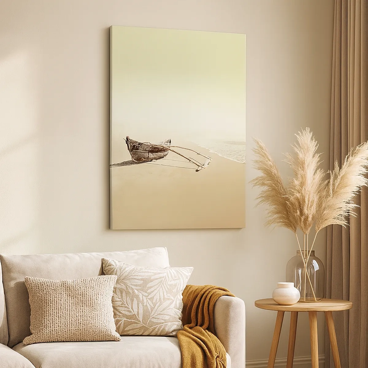 Impression sur toile - Image sur toile - Vieux bateau de pêche sur une plage de sable - 50x70cm - Mémoire des mers du sud - Décoration murale moderne pour le salon et la chambre ARTTOR