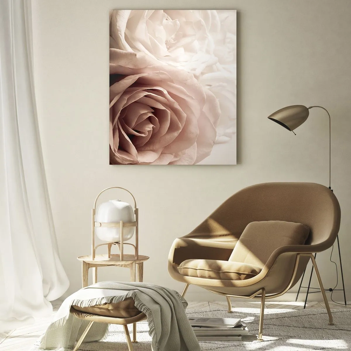 Impression sur verre - Image sur verre - De délicates roses légères dans un gros plan romantique - 50x70cm - Au coeur d'ue la rose - Décoration murale moderne pour le salon et la chambre ARTTOR