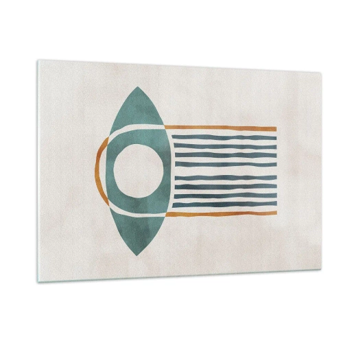 Impression sur verre - Image sur verre - Forme géométrique avec un cercle et des lignes dans les tons de vert et de rouge. - 120x80cm - Signes et rituels - Décoration murale moderne pour le salon et la chambre ARTTOR