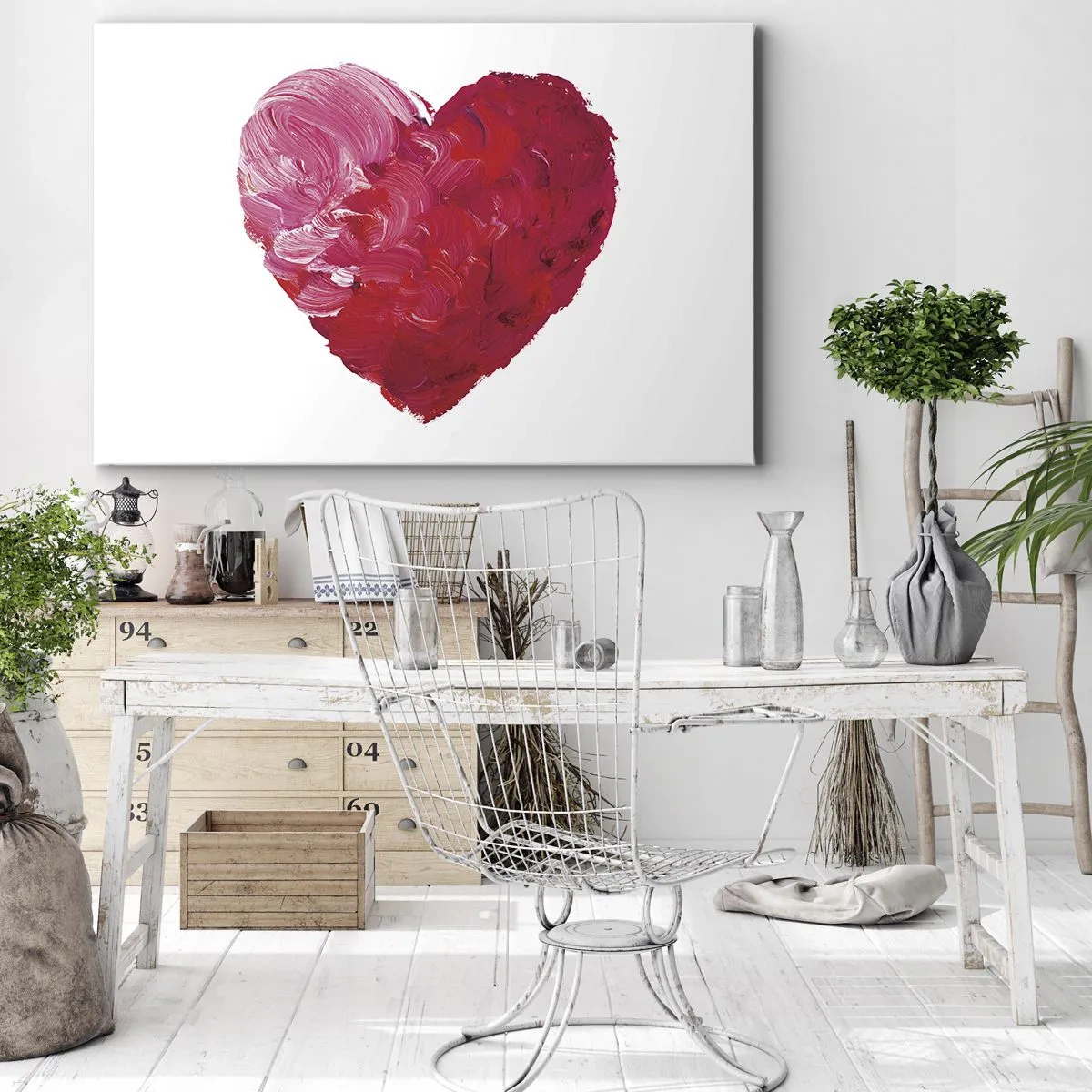 Impression sur toile - Image sur toile - Un cœur rose et rouge peint au pinceau - 100x70cm - All you need is love - Décoration murale moderne pour le salon et la chambre ARTTOR