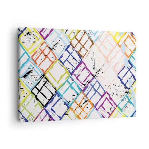 Impression sur toile - Image sur toile - Abstraction colorée avec des formes géométriques sur fond blanc - 70x50cm - Cellules à louer - Décoration murale moderne pour le salon et la chambre ARTTOR