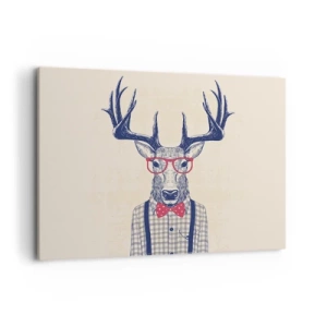 Impression sur toile - Image sur toile - Graphique stylisé d'un cerf portant des lunettes et un nœud papillon - 100x70cm - Une extravagance amusante - Décoration murale moderne pour le salon et la chambre ARTTOR