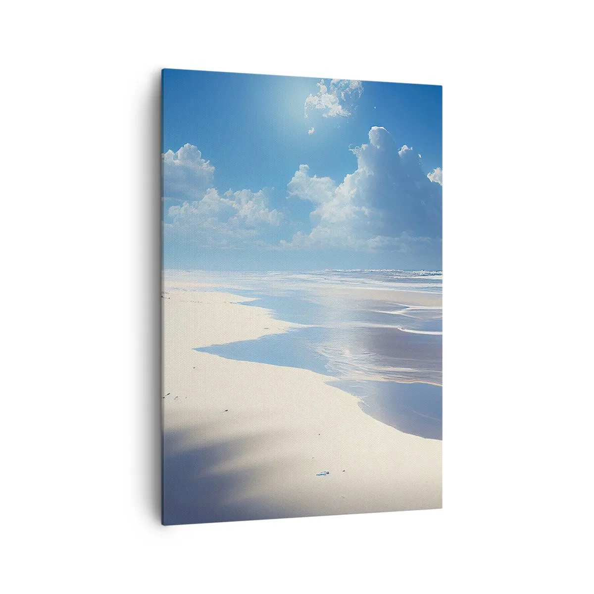 Impression sur toile - Image sur toile - Une plage de sable avec des vagues sous un ciel bleu - 70x100cm - Des vacances paradisiaques - Décoration murale moderne pour le salon et la chambre ARTTOR
