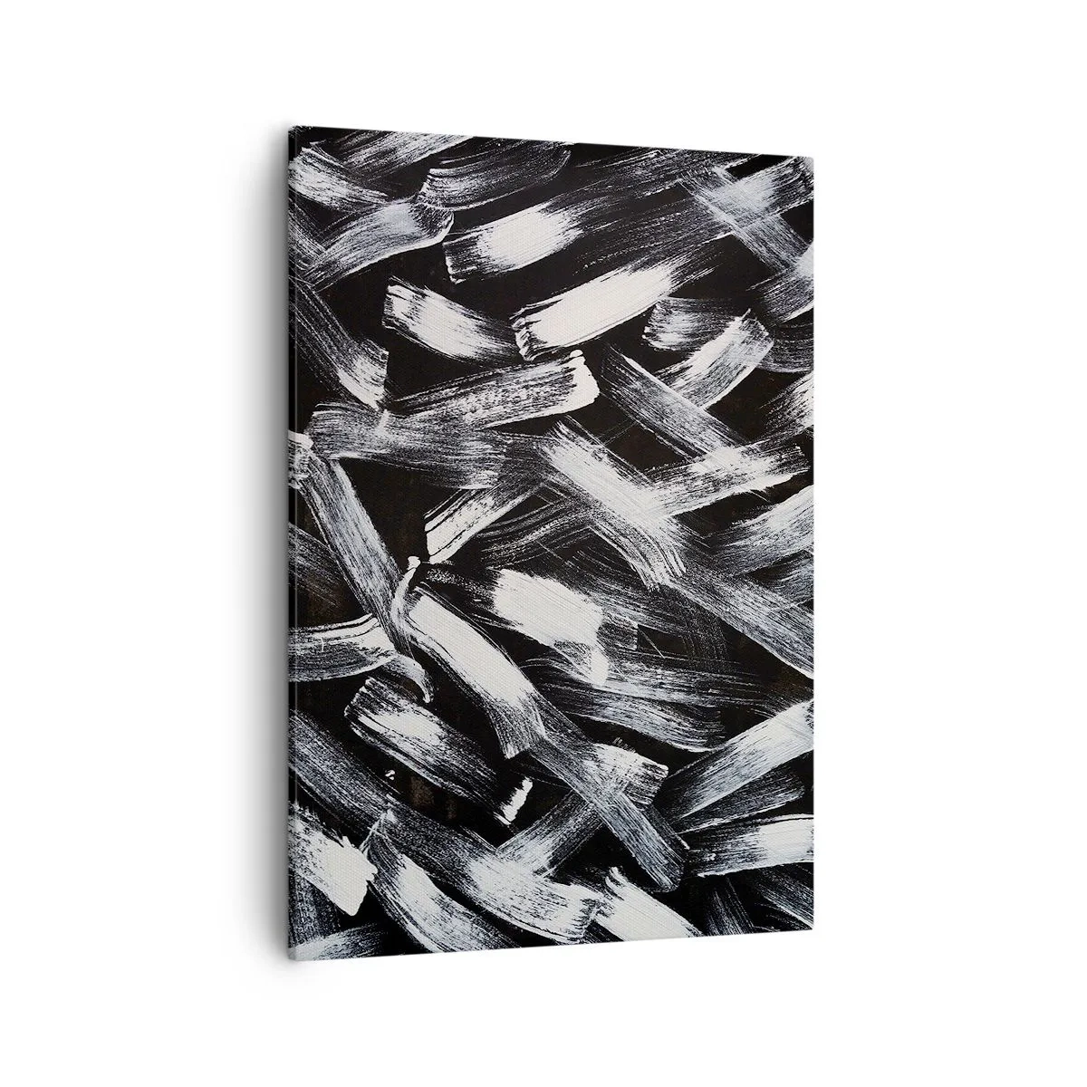Impression sur toile - Image sur toile - Abstraction dynamique avec des coups de pinceau blancs sur fond noir. - 50x70cm - L'abstraction dans l'esprit industriel - Décoration murale moderne pour le salon et la chambre ARTTOR