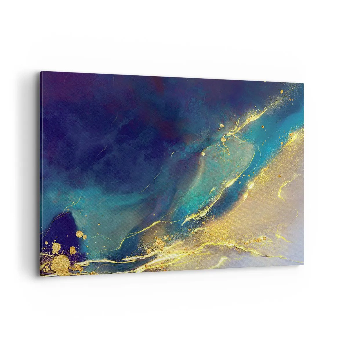 Impression sur toile - Image sur toile - Composition abstraite dans les tons bleu et or sur toile - 100x70cm - Coulée d'or - Décoration murale moderne pour le salon et la chambre ARTTOR