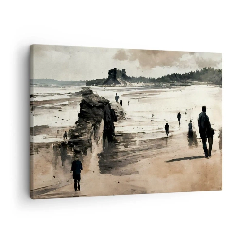 Impression sur toile - Image sur toile - Promeneurs sur la plage dans un paysage paisible - 70x50cm - Invoqué - Décoration murale moderne pour le salon et la chambre ARTTOR