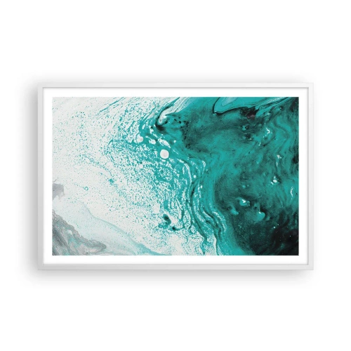 Affiche dans un cadre blanc - Poster - Se fondre dans le bleu et le turquoise - 91x61 cm