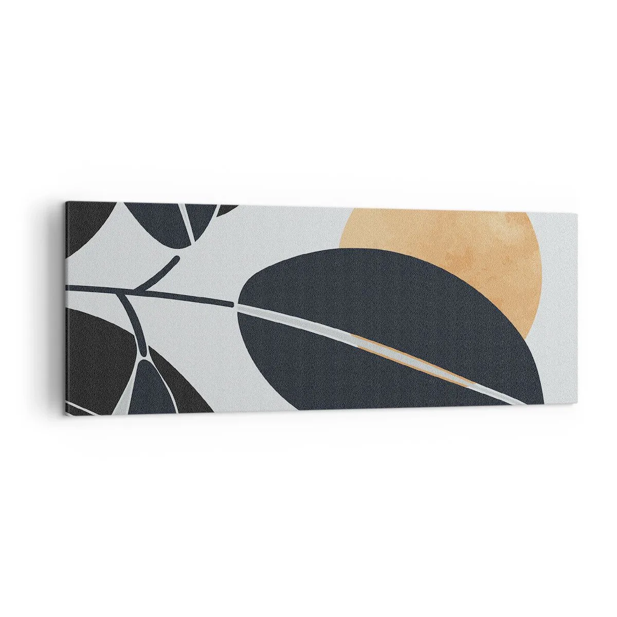 Impression sur toile - Image sur toile - Un motif de feuille minimaliste avec un soleil brillant en arrière-plan. - 140x50cm - Une chaude journée d'été - Décoration murale moderne pour le salon et la chambre ARTTOR