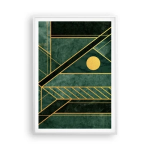 Affiche dans un cadre blanc - Poster - Dynamique or et azur - 70x100 cm