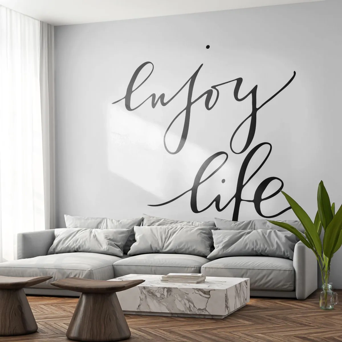 Papier Peint Photo Premium Sand - Citation « Profitez de la vie » en calligraphie élégante - 100x70cm - Rien à ajouter.... - Décoration murale moderne pour le salon et la chambre ARTTOR