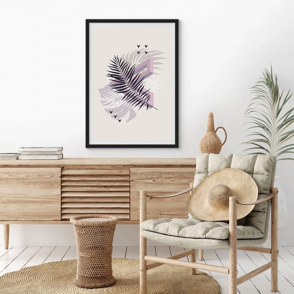 Affiche dans un cadre noir - Poster - Composition abstraite avec des feuilles et des formes géométriques - 50x70cm - L'ombre de l'obscurité - Décoration murale moderne pour le salon et la chambre ARTTOR