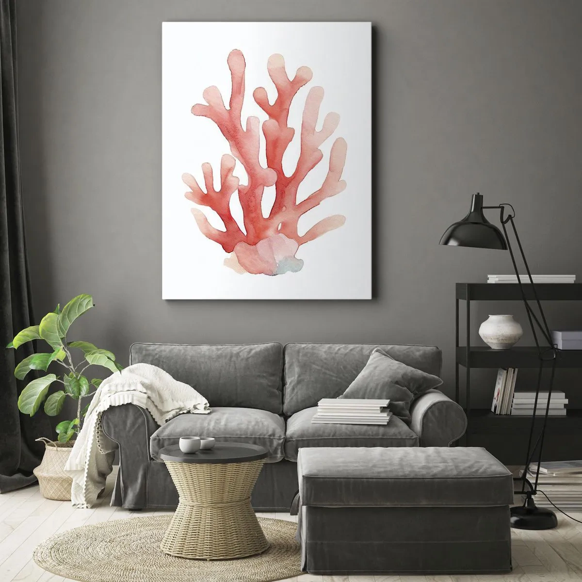 Impression sur toile - Image sur toile - Une illustration subtile de corail dans des tons pastel - 70x100cm - Corail couleur corail - Décoration murale moderne pour le salon et la chambre ARTTOR