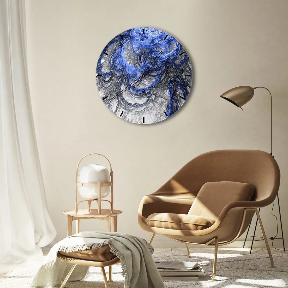 Horloge murale - Pendule murale - Motif de vague abstrait dans les tons de bleu et de gris - 30x30cm - La naissance d'une vague - Décoration murale moderne pour le salon, la cuisine et la chambre ARTTOR