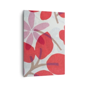 Impression sur toile - Image sur toile - Fleurs et feuilles dans les tons de rouge et de rose - 70x100cm - Composition florale dans les roses - Décoration murale moderne pour le salon et la chambre ARTTOR