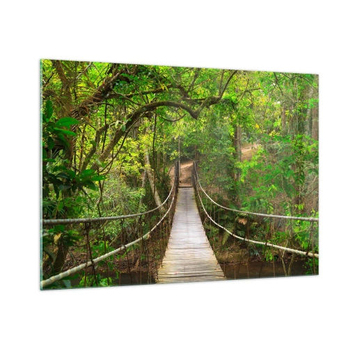 Impression sur verre - Image sur verre - Pont suspendu dans une forêt tropicale - 100x70cm - Parce qu'il y a une plante grimpante dans le jardin - Décoration murale moderne pour le salon et la chambre ARTTOR