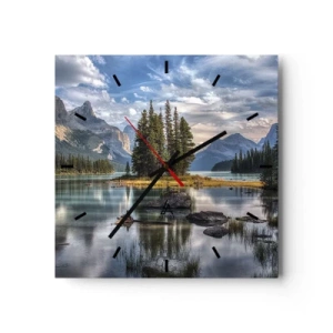 Horloge murale - Pendule murale - Un paysage de montagne avec une île entourée d'un lac calme - 30x30cm - Sous les grandes eaux claires - Décoration murale moderne pour le salon et la chambre ARTTOR