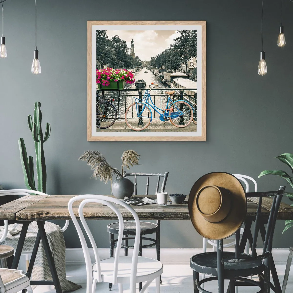 Affiche dans un chêne clair - Poster - Couleurs de rue d'Amsterdam - 30x30 cm