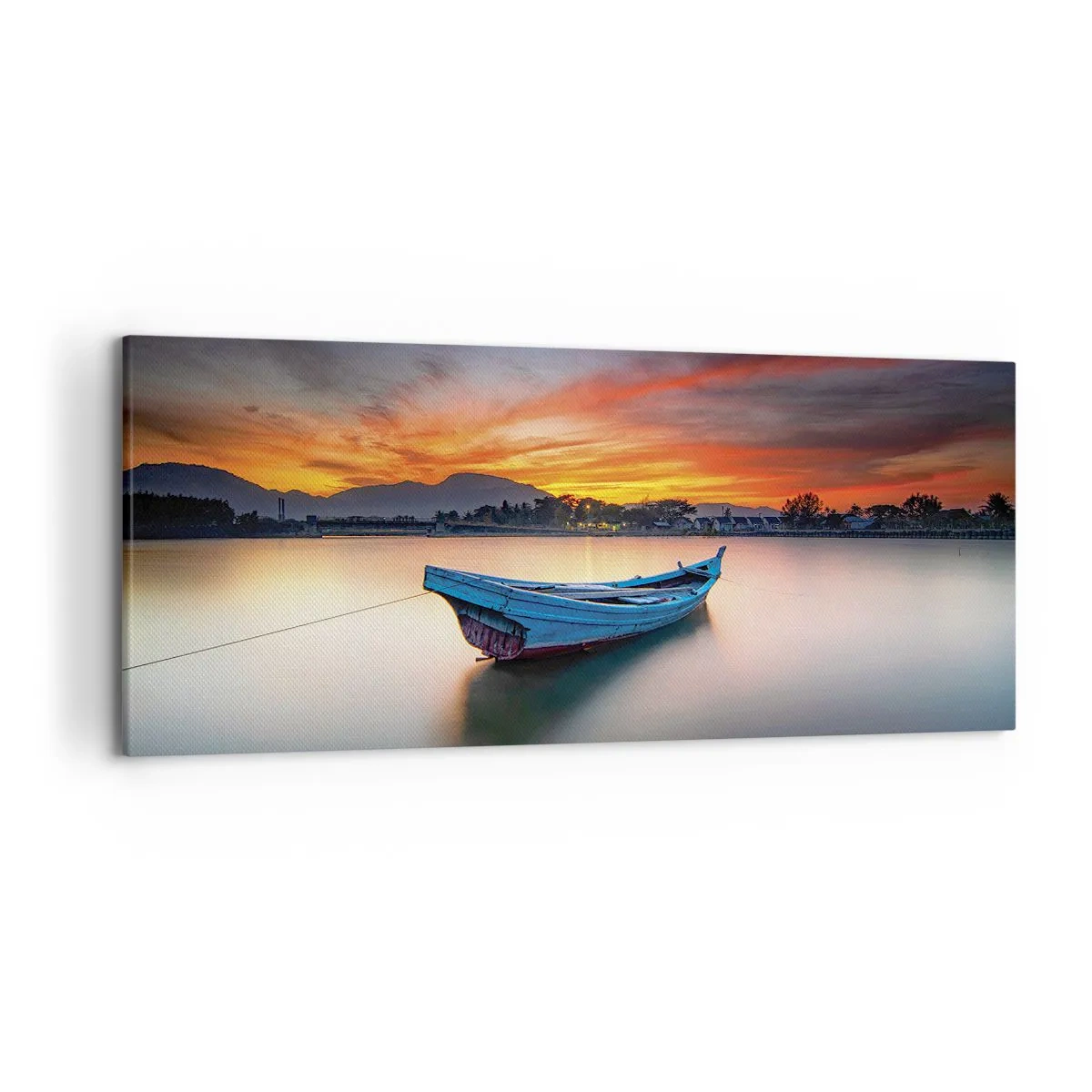 Impression sur toile - Image sur toile - Un bateau sur l'eau pendant un coucher de soleil pittoresque - 120x50cm - Une bonne nuit arrive - Décoration murale moderne pour le salon et la chambre ARTTOR