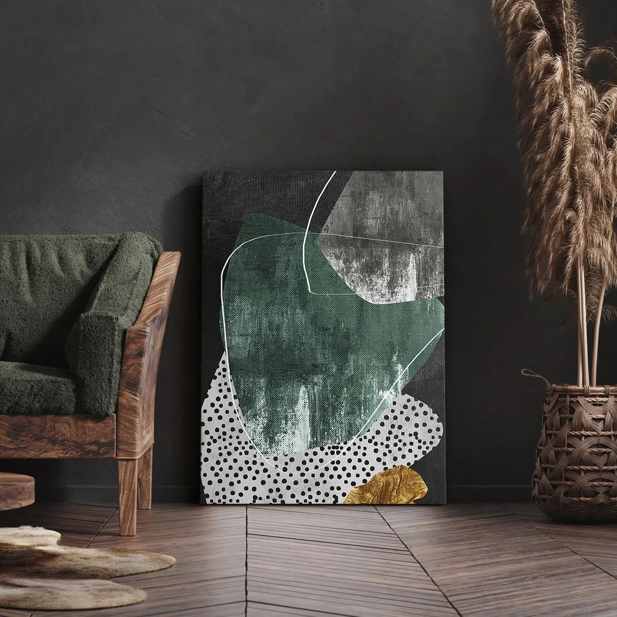 Impression sur toile - Image sur toile - Abstraction colorée avec feuille d'or - 65x120 cm