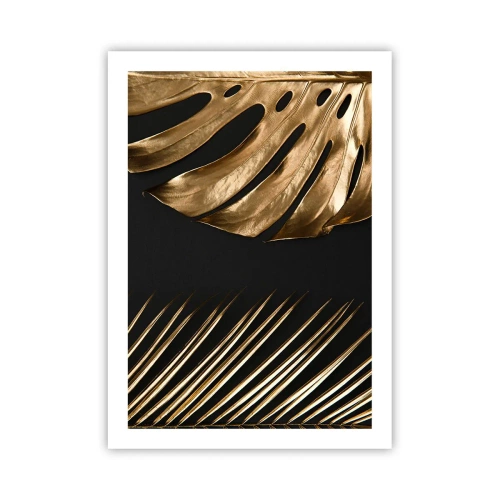 Affiche - Poster - Feuilles d'or sur fond noir dans un style élégant - 50x70cm - Différent et tout aussi cher - Décoration murale moderne pour le salon et la chambre ARTTOR
