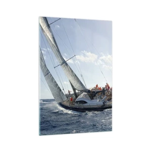 Impression sur verre - Image sur verre - Course de yachts en haute mer sous un ciel bleu - 70x100cm - Que le meilleur l'emporte - Décoration murale moderne pour le salon et la chambre ARTTOR