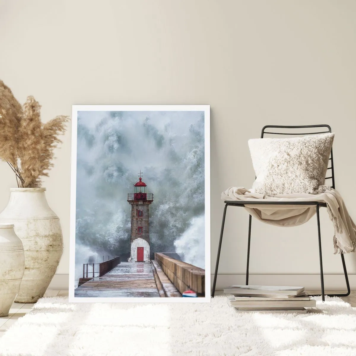 Affiche - Poster - Un phare entouré de vagues puissantes pendant une tempête - 50x70cm - Le rugissement des eaux, le bruit soufflera - Décoration murale moderne pour le salon et la chambre ARTTOR