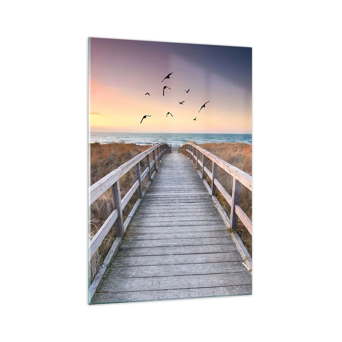 Impression sur verre - Image sur verre - Jetée en bois menant à la plage au coucher du soleil - 70x100cm - Envol des espaces - Décoration murale moderne pour le salon et la chambre ARTTOR