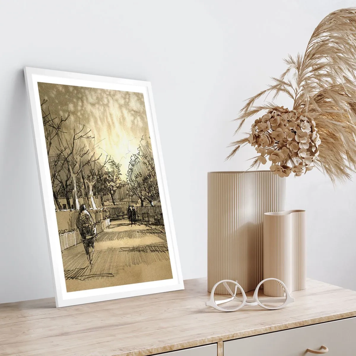 Affiche dans un cadre blanc - Poster - Un moment arrêté avec une plume - 30x40 cm