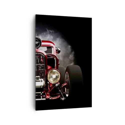 Impression sur toile - Image sur toile - Voiture de course classique rouge sur fond sombre - 80x120cm - Rapide et furieusement beau - Décoration murale moderne pour le salon et la chambre ARTTOR