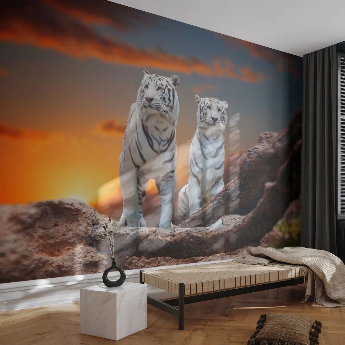 Papier Peint Photo Standard Eco - Tout comme à Narnia - Animaux, Tigre, Coucher de soleil - 200x140 cm