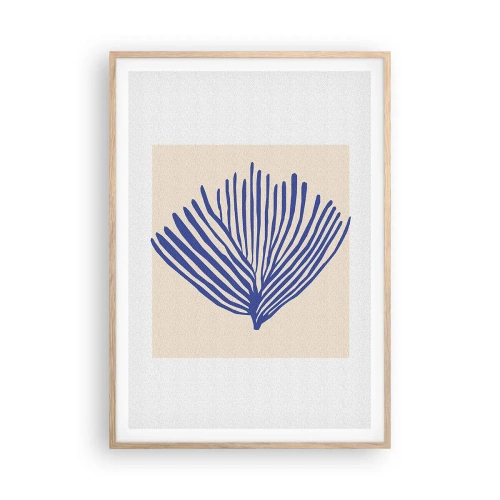 Affiche dans un chêne clair - Poster - Éventail bleu - 70x100 cm