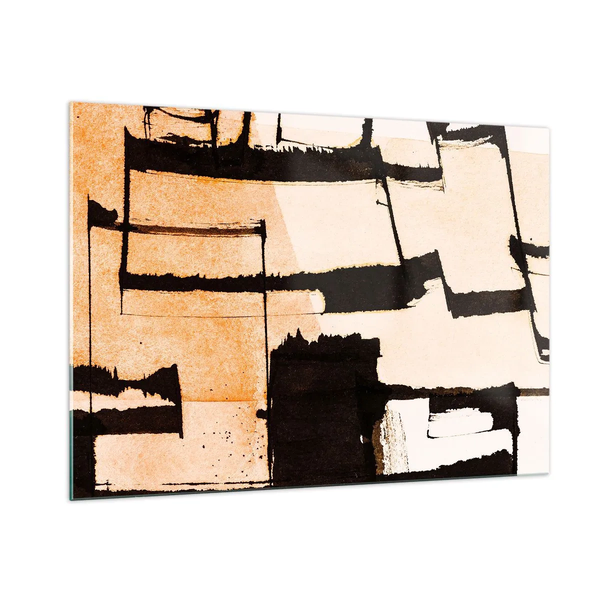 Impression sur verre - Image sur verre - Abstraction géométrique dans les tons beige et noir - 100x70cm - De l’ordre malgré tout - Décoration murale moderne pour le salon et la chambre ARTTOR