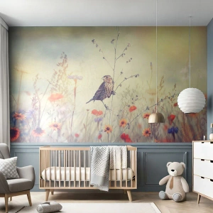 Papier Peint Autocollant Deluxe Sticker - Portrait d'oiseau sur pré en fond - Oiseau, Prairie, Nature - 250x175 cm