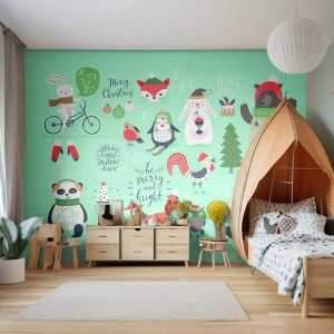 Papier Peint Photo Premium Canvas - Que ce soit toujours Noël ! - Pour les enfants, Hiver, Animaux heureux - 450x315 cm