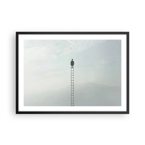 Affiche dans un cadre noir - Poster - Un homme sur une échelle s'élevant vers le ciel - 70x50cm - Se soulever au-dessus - Décoration murale moderne pour le salon et la chambre ARTTOR