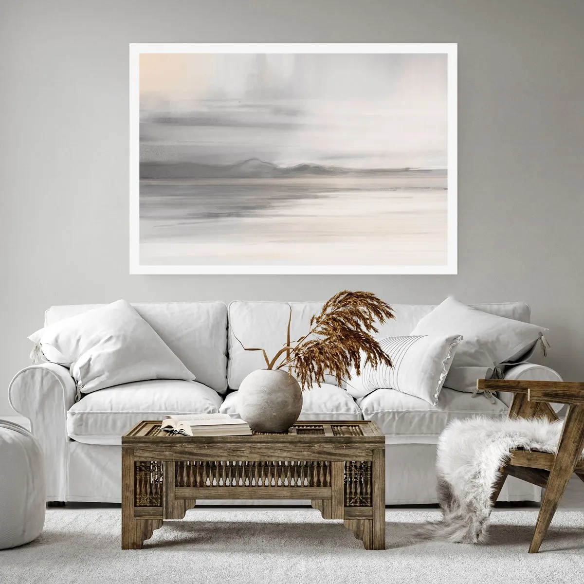 Affiche - Poster - Un paysage subtil aux tons gris et beige - 100x70cm - Distance réfléchie - Décoration murale moderne pour le salon et la chambre ARTTOR
