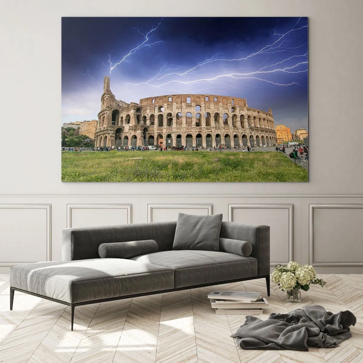 Impression sur verre - Image sur verre - Le Colisée de Rome pendant un orage - 70x50cm - Arène de combat - Décoration murale moderne pour le salon et la chambre ARTTOR
