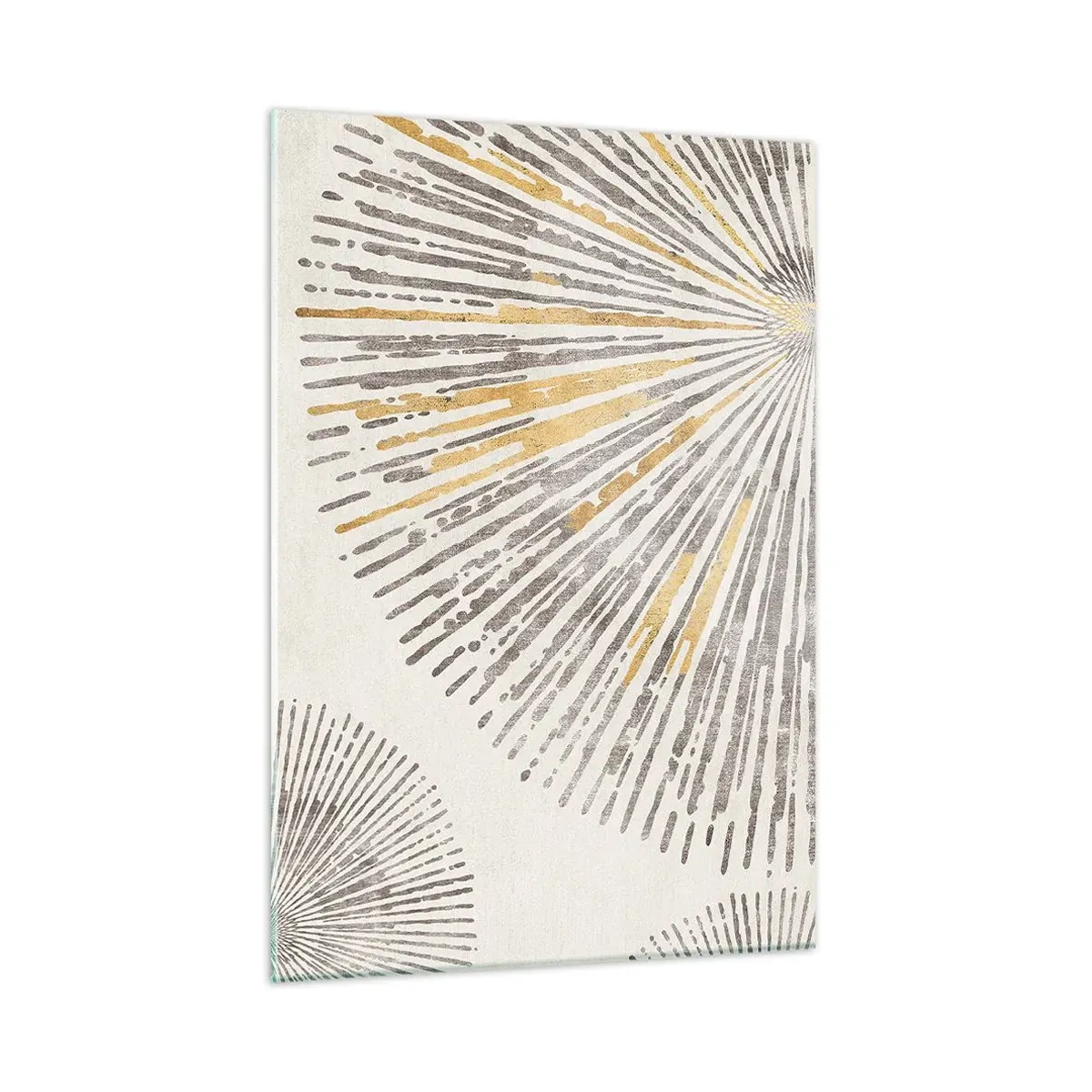 Impression sur verre - Image sur verre - Lignes radiales dans des tons dorés et gris sur fond clair - 50x70cm - La beauté du rayon - Décoration murale moderne pour le salon et la chambre ARTTOR