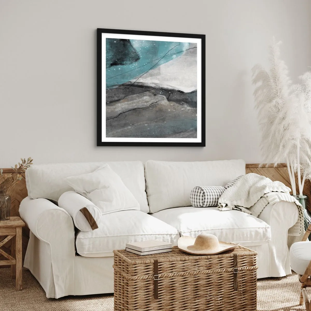 Affiche dans un cadre noir - Poster - Résumé : roches et glace - 50x50 cm