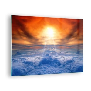 Impression sur verre - Image sur verre - Nuages illuminés par les rayons du soleil couchant - 70x50cm - Paysage mystique - Décoration murale moderne pour le salon et la chambre ARTTOR