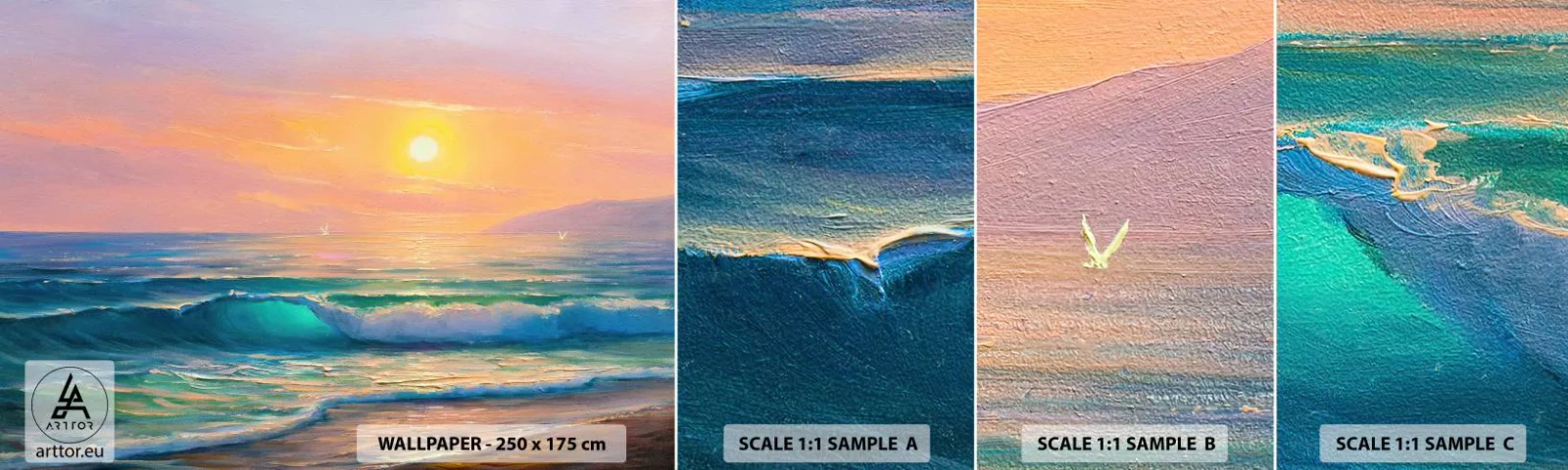 Échantillon de Papier Peint Autocollant Deluxe Sticker - Le chant turquoise des vagues - Abstraction, Paysage, Mer - 100x30 cm