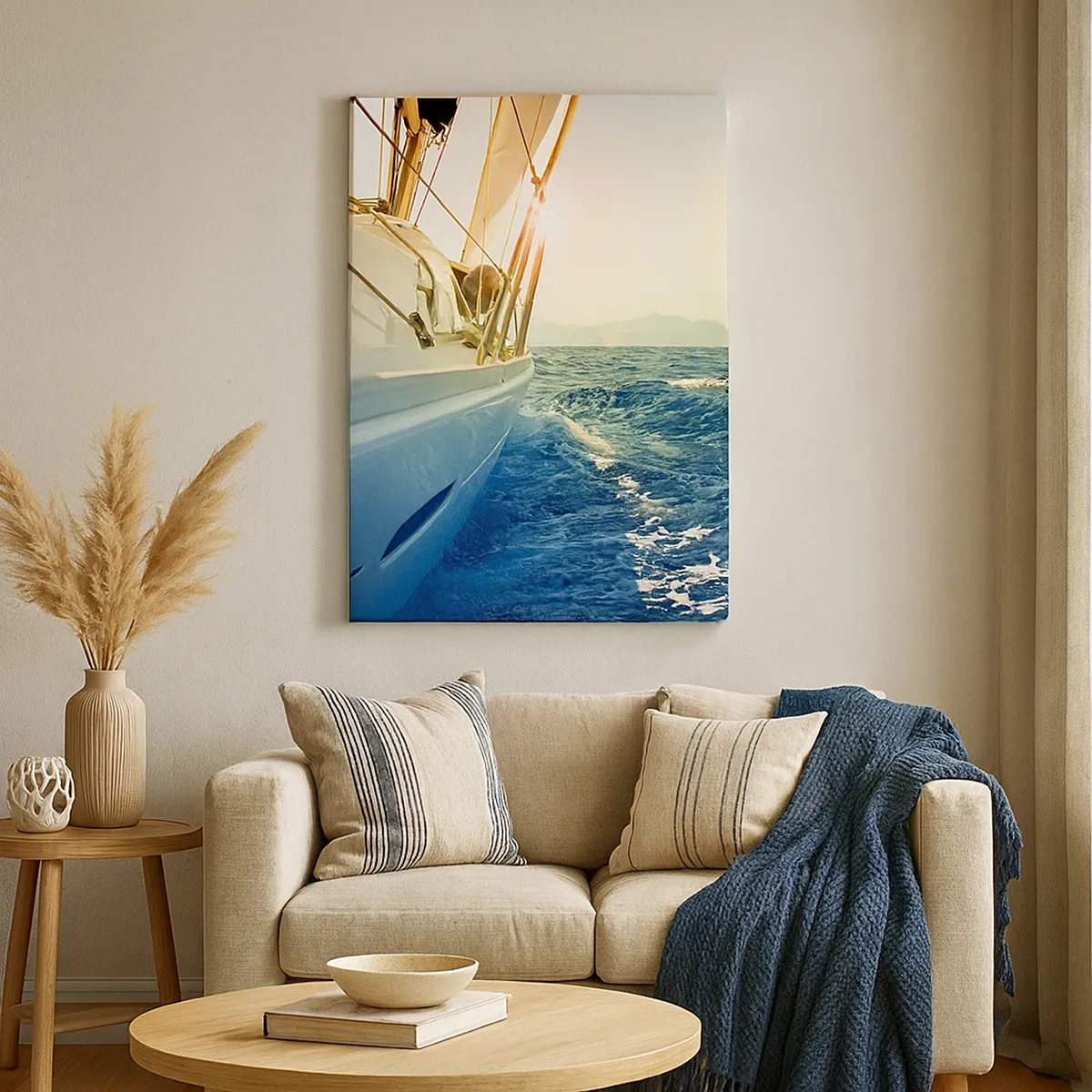 Impression sur toile - Image sur toile - Un yacht en pleine mer avec vue sur les vagues - 50x70cm - Suite à l'aventure - Décoration murale moderne pour le salon et la chambre ARTTOR