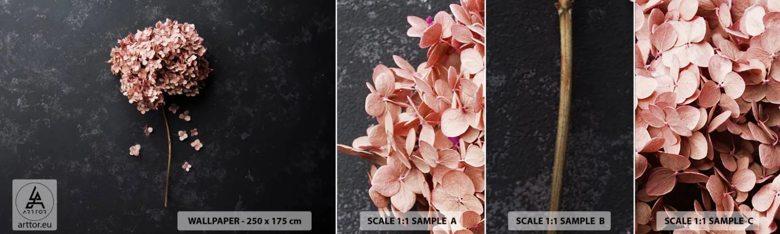 Échantillon de Papier Peint Autocollant Deluxe Sticker - Un signe vraiment romantique - Fleur, Hortensia, Nature - 100x30 cm