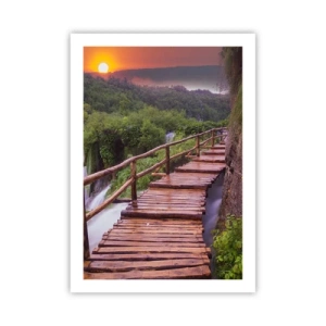 Affiche - Poster - Un pont en bois entre la verdure et le soleil couchant - 50x70cm - La beauté au-delà de la croyance - Décoration murale moderne pour le salon et la chambre ARTTOR
