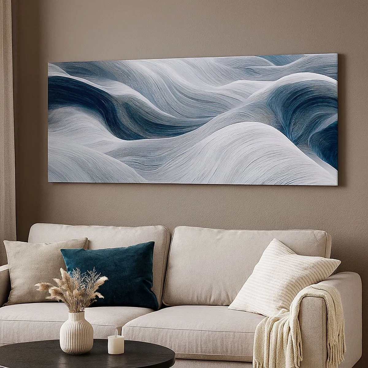 Impression sur toile - Image sur toile - Vagues blanches et bleues - 100x40 cm